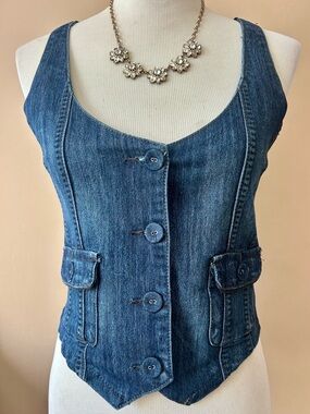Y2K Tailored Fitted Denim Vest Women’s Clash Jeans Button Front NWT